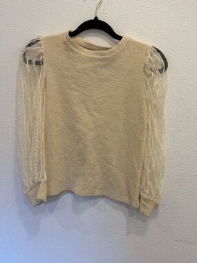 Zara Cream Sheer-Panel Knit Sweatshirt